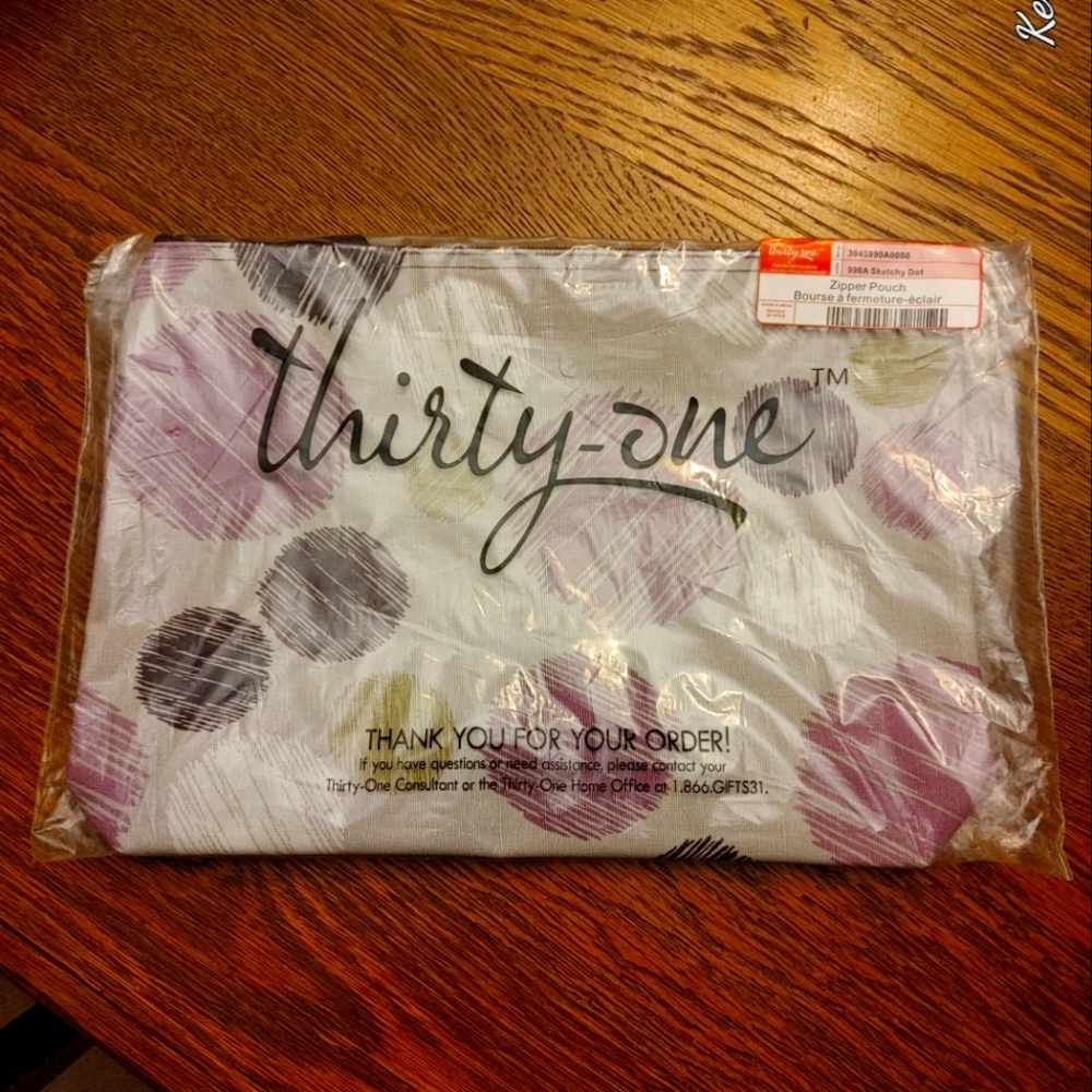 Thirty One Brand New Zipper Pouch Sketchy Dot Pattern